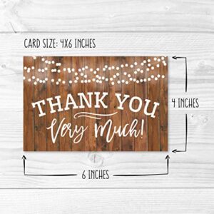 24 Rustic Wood Thank You Cards With Envelopes, Great Note For Adult Funeral Sympathy or Gift Gratitude Supplies For Grad, Birthday, Baby or Country Western Bridal Wedding Shower For Boy or Girl Kid