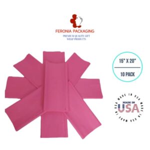 Feronia packaging Hot Pink Tissue Paper Squares, Bulk 10 Sheets, Premium Gift Wrap and Art Supplies for Birthdays, Holidays, or Presents, Large 15 Inch x 20 Inch Made in USA