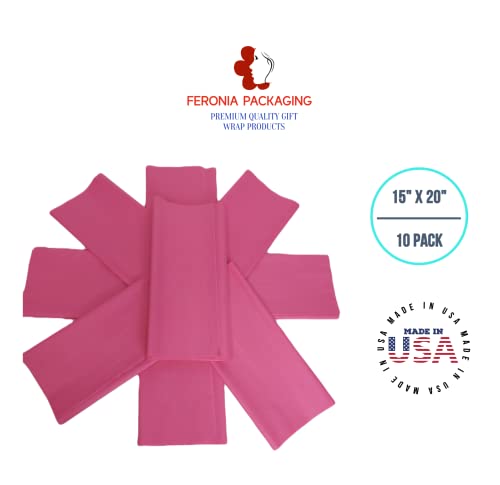 Feronia packaging Hot Pink Tissue Paper Squares, Bulk 10 Sheets, Premium Gift Wrap and Art Supplies for Birthdays, Holidays, or Presents, Large 15 Inch x 20 Inch Made in USA