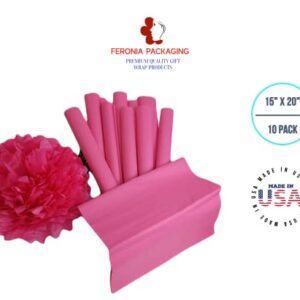 Feronia packaging Hot Pink Tissue Paper Squares, Bulk 10 Sheets, Premium Gift Wrap and Art Supplies for Birthdays, Holidays, or Presents, Large 15 Inch x 20 Inch Made in USA