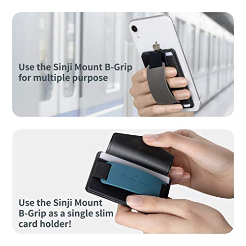 Sinjimoru Detachable Cell Phone Wallet, Wireless Charging Compatible Mobile Phone Grip Stand as iPhone Credit Card Holder for Back of Phone. Sinji Mount B-Grip Black