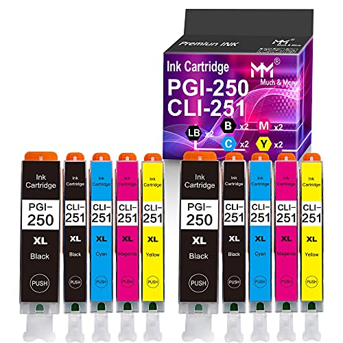 MM MUCH & MORE Compatible Ink Cartridge Replacement for Canon PGI-250XL CLI-251XL PGI 250 XL CLI 251 XL to use for PIXMA MX922 IP7220 MG5520 MG5420 IX6820 IP8720 MG7520 MG7120 MG6320 Printer (10-Pack)