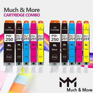 MM MUCH & MORE Compatible Ink Cartridge Replacement for Canon PGI-250XL CLI-251XL PGI 250 XL CLI 251 XL to use for PIXMA MX922 IP7220 MG5520 MG5420 IX6820 IP8720 MG7520 MG7120 MG6320 Printer (10-Pack)