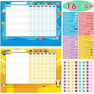 pack of 16 chore reward chart for kids, yoklili teach children responsibility & good behavior chart for home classroom, includes 144 chore & 960 star stickers