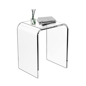 wahfay acrylic end table, modern lucite side table with waterfall edges, contemporary square nightstand and stool for living room and bedroom, clear