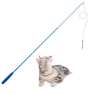 retractable cat wand, interactive catcher teaser cat toy 3-section teaser cat wand fishing pole toy exerciser for cat and kitten (not include replacement)