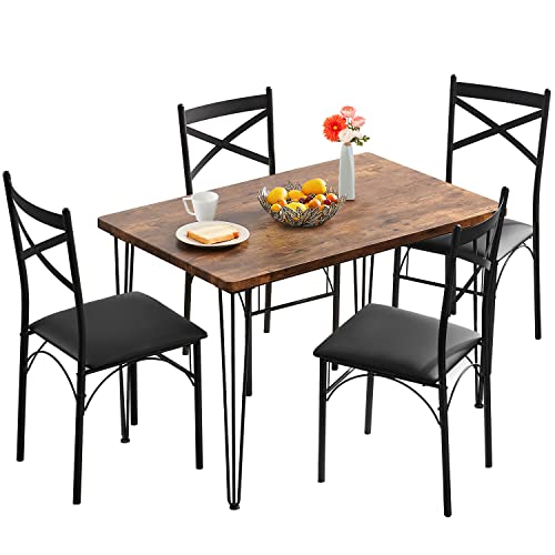 VECELO 5-Piece Set for Home Kitchen Breakfast Nook, with 4 Chairs, Dining Table for 4, Black