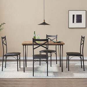 VECELO 5-Piece Set for Home Kitchen Breakfast Nook, with 4 Chairs, Dining Table for 4, Black