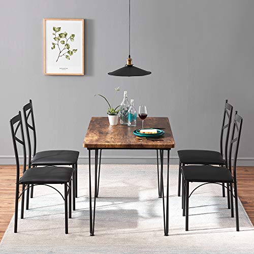 VECELO 5-Piece Set for Home Kitchen Breakfast Nook, with 4 Chairs, Dining Table for 4, Black