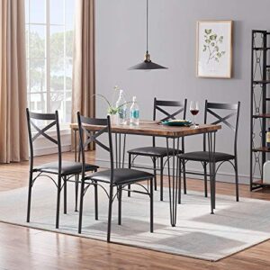 VECELO 5-Piece Set for Home Kitchen Breakfast Nook, with 4 Chairs, Dining Table for 4, Black