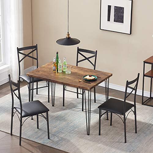 VECELO 5-Piece Set for Home Kitchen Breakfast Nook, with 4 Chairs, Dining Table for 4, Black