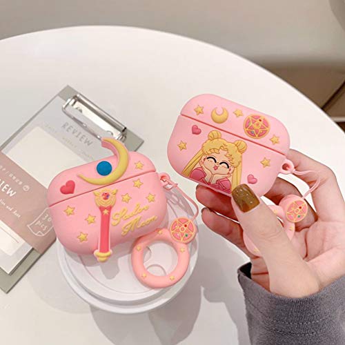 AirPods Pro Case, Kpurple Kawaii Soft Silicone Pink Sailor Moon Wand Cover with Apple AirPod pro AirPods 3 (2019) 3D Cartoon Magical Wand Protective Cool Fun Cute Lovely Girls (Magic Wand)