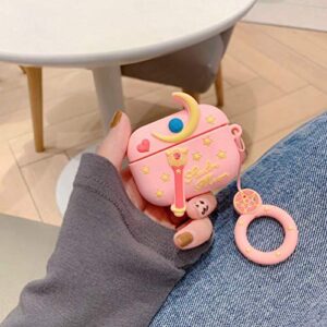 AirPods Pro Case, Kpurple Kawaii Soft Silicone Pink Sailor Moon Wand Cover with Apple AirPod pro AirPods 3 (2019) 3D Cartoon Magical Wand Protective Cool Fun Cute Lovely Girls (Magic Wand)