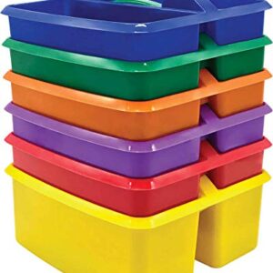 Assorted Primary Colors Portable Plastic Storage Caddy 6-Pack for Classrooms, Kids Room, and Office Organization, (Blue, Green, Orange, Purple, Red and Yellow) 3 Compartment