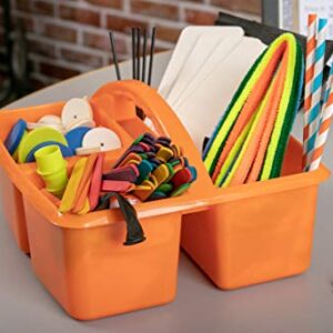 Assorted Primary Colors Portable Plastic Storage Caddy 6-Pack for Classrooms, Kids Room, and Office Organization, (Blue, Green, Orange, Purple, Red and Yellow) 3 Compartment