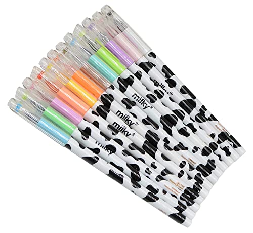 Yansanido Pack of 12 Colors Kawaii Cow Design Gel Pen for Office School Home Travel Gift for Friends and students (12)