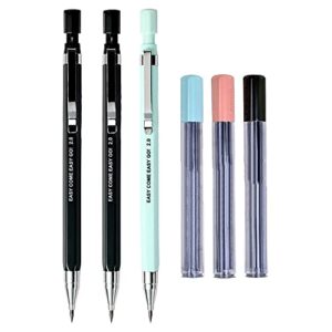 3pcs 2.0 mm mechanical pencil with 18pcs black lead refills, cute kawaii pencils for draft drawing writing crafting art sketching student gift office school supplies korean stationery, random color