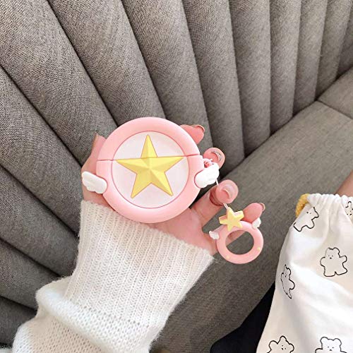 Airpods Pro Case,AKXOMY Compatible with Airpods Pro Case,Cartoon Silicone Magic Circl Airpod Pro Cover Designer Skin Kawaii Funny Fun Cool Design Air pods Pro for Girls Ladies Kids Teens (Pink Star)