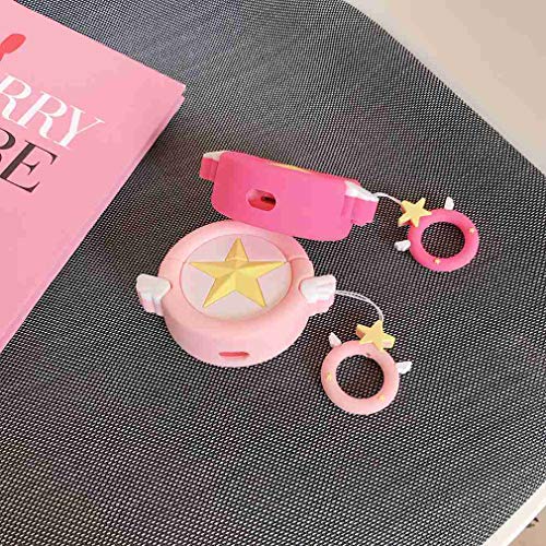 Airpods Pro Case,AKXOMY Compatible with Airpods Pro Case,Cartoon Silicone Magic Circl Airpod Pro Cover Designer Skin Kawaii Funny Fun Cool Design Air pods Pro for Girls Ladies Kids Teens (Pink Star)