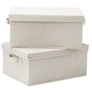 hoonex foldable storage bins with lids, 2 pack, storage boxes with carrying handles and study heavy cardboard, 16.5" l x 11.8" w x 7.5" h for toy, shoes, books, clothes, linens, nursery, beige