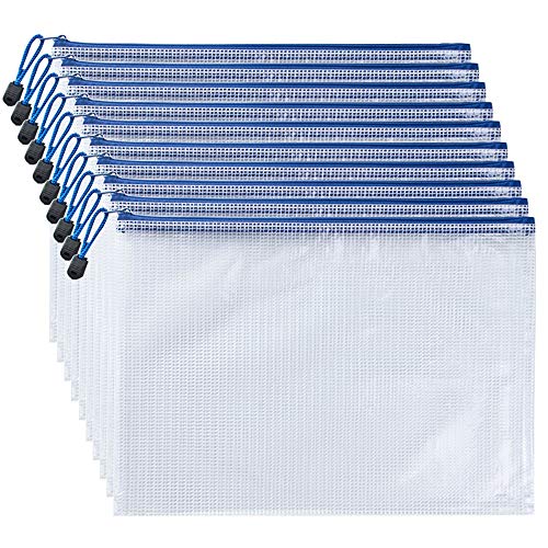 AUSTARK 10Pcs Zipper File Bags Plastic Mesh Zipper Pouch Waterproof Document Bags Board Games Storage Bags for Office School Home Travel, Back to School Supplies (A3 Size 16.9''x12'', White)