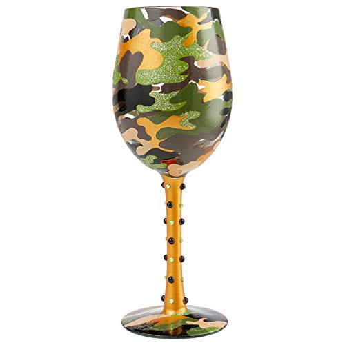 Enesco Designs by Lolita Camo Artisan Wine Glass, 1 Count (Pack of 1), Multicolor