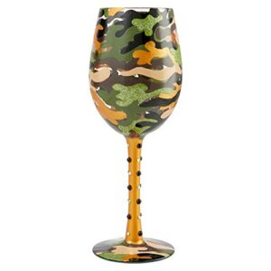 Enesco Designs by Lolita Camo Artisan Wine Glass, 1 Count (Pack of 1), Multicolor