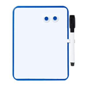 magnetic dry erase white board 6" x 8" with magnetic marker and two magnets, whiteboard for school home office locker fridge kitchen educational (blue)