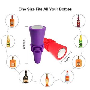 Wine Stoppers,Wine Bottle Stopper,Reusable Wine Bottle Stoppers,4 Pack Multicolor Silicone Wine Stopper for Glass Bottles