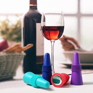 Wine Stoppers,Wine Bottle Stopper,Reusable Wine Bottle Stoppers,4 Pack Multicolor Silicone Wine Stopper for Glass Bottles