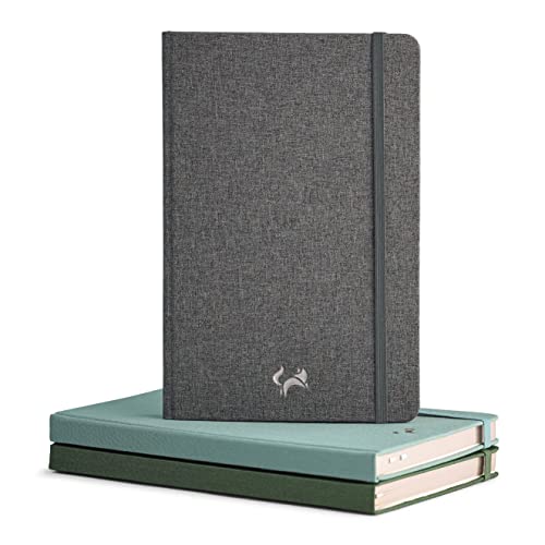 Jumping Fox Design Linen Fabric Premium A5 Dot Grid Hardcover Notebook Journal, Medium 5.6 x 8.4 inches, 120gsm Thick Paper, Numbered Pages, Inner Pocket, Tweed Gray