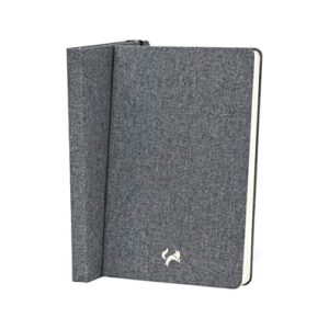 Jumping Fox Design Linen Fabric Premium A5 Dot Grid Hardcover Notebook Journal, Medium 5.6 x 8.4 inches, 120gsm Thick Paper, Numbered Pages, Inner Pocket, Tweed Gray