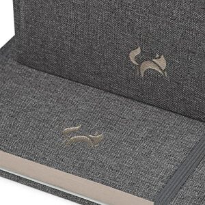 Jumping Fox Design Linen Fabric Premium A5 Dot Grid Hardcover Notebook Journal, Medium 5.6 x 8.4 inches, 120gsm Thick Paper, Numbered Pages, Inner Pocket, Tweed Gray