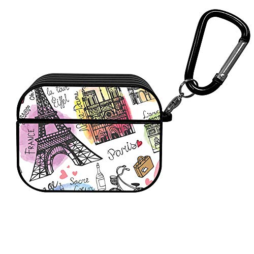 Shockproof Portable Protective Hard Printing Pattern Cover Case with Carabiner Compatible with AirPods Pro / Paris Symbol Pattern with Eiffel Tower