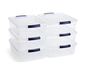 rubbermaid cleverstore clear 16 qt/4 gal, pack of 6 stackable plastic storage containers with durable latching clear lids, visible organization, great for classroom, underbed, and kitchen storage