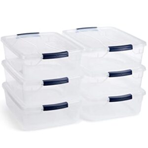 Rubbermaid Cleverstore Clear 16 Qt/4 Gal, Pack of 6 Stackable Plastic Storage Containers with Durable Latching Clear Lids, Visible Organization, Great for Classroom, Underbed, and Kitchen Storage