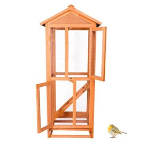 lonabr wooden aviary house bird cage large vertical play house with waterproof roof perches ladder and removable trays for outdoor indoor