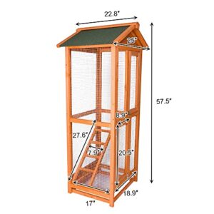 LONABR Wooden Aviary House Bird Cage Large Vertical Play House with Waterproof Roof Perches Ladder and Removable Trays for Outdoor Indoor