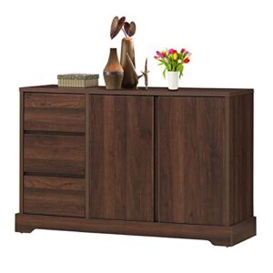 giantex buffet sideboard, storage console table with 3 drawers and 2-door cabinets, buffet server cupboard for kitchen, dining room, living room, entryway, walnut (46.5”lx 15.5”wx 30.5”h)