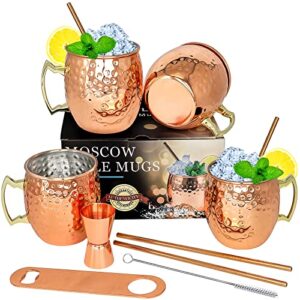 moscow mule copper mugs- set of 4 copper plated stainless steel mug 18oz, for chilled drinks (4 pcs)