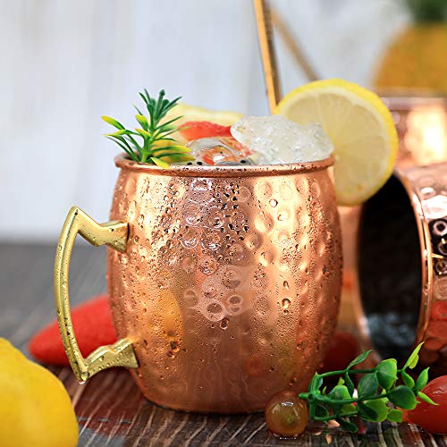 Moscow Mule Copper Mugs- Set of 4 Copper Plated Stainless Steel Mug 18oz, for Chilled Drinks (4 pcs)