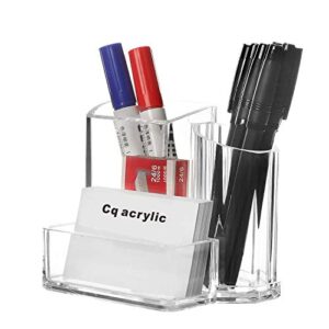 cq acrylic pen and pencil holders cups business card holder box office supplies desktop organizer storage,5.4x3.8x4.4 inch pack of 1
