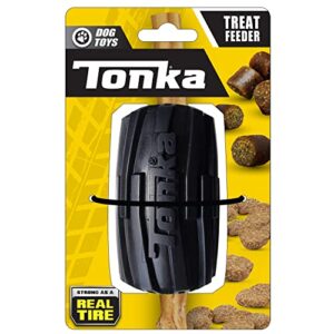 tonka mega tread treat holder dog toy, lightweight, durable and water resistant, 4 inches, for medium/large breeds, single unit, yellow/black