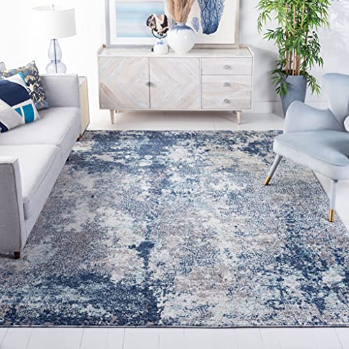 SAFAVIEH Aston Collection 9' x 12' Navy / Grey ASN710N Modern Abstract Non-Shedding Living Room Bedroom Dining Home Office Area Rug