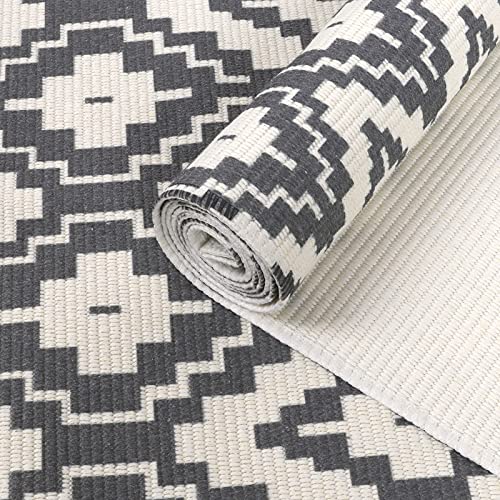 Uphome Indoor Outdoor Rug 3' x 5' Gray Farmhouse Patio Rug Hand Woven Moroccan Cotton Area Rug Modern Boho Geometric Machine Washable Carpet for Entryway Bedroom Living Room