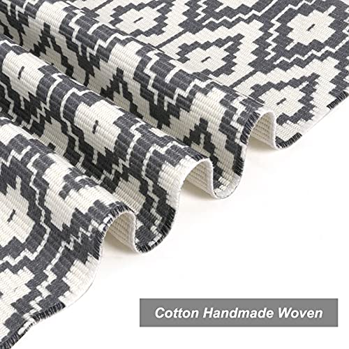 Uphome Indoor Outdoor Rug 3' x 5' Gray Farmhouse Patio Rug Hand Woven Moroccan Cotton Area Rug Modern Boho Geometric Machine Washable Carpet for Entryway Bedroom Living Room