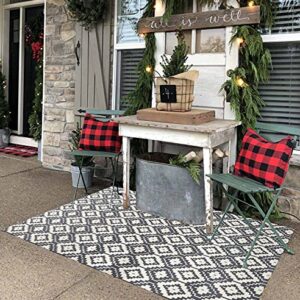 Uphome Indoor Outdoor Rug 3' x 5' Gray Farmhouse Patio Rug Hand Woven Moroccan Cotton Area Rug Modern Boho Geometric Machine Washable Carpet for Entryway Bedroom Living Room