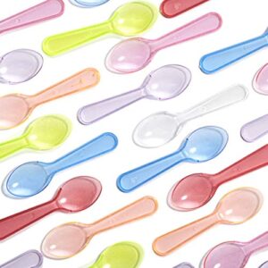 extra sturdy, bpa free 500ct plastic tasting spoons. disposable mini tasters for small sampling or individual portions of ice cream, sauces and appetizers. great for food trucks, parties and events.