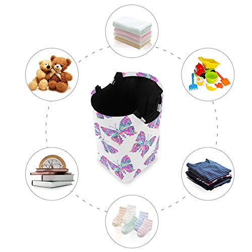 AGONA Watercolor Butterflies Laundry Basket with Handles Large Storage Bin Collapsible Fabric Laundry Hamper Foldable Laundry Bag for Kids Room Toy Bins Gift Baskets Bedroom Baby Nursery