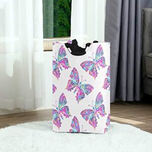 AGONA Watercolor Butterflies Laundry Basket with Handles Large Storage Bin Collapsible Fabric Laundry Hamper Foldable Laundry Bag for Kids Room Toy Bins Gift Baskets Bedroom Baby Nursery